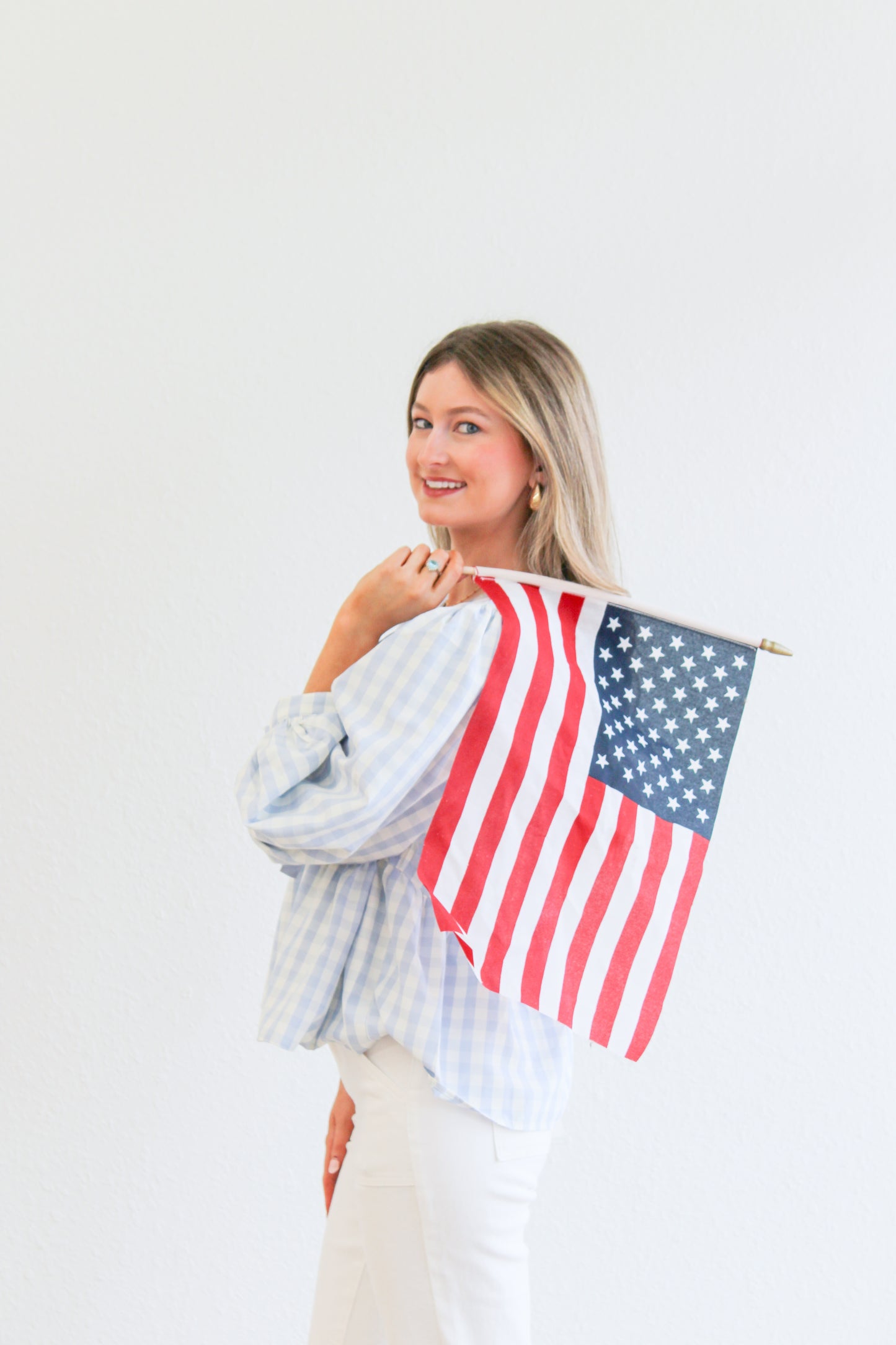 American Honey Blue Checkered Bow Top