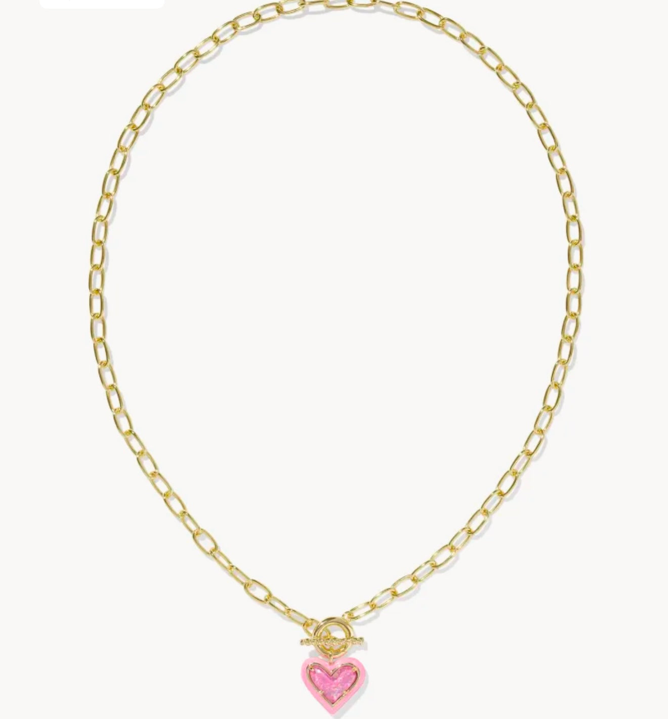 Ari Heart Gold Enamel Frame Link and Chain Necklace in Pink