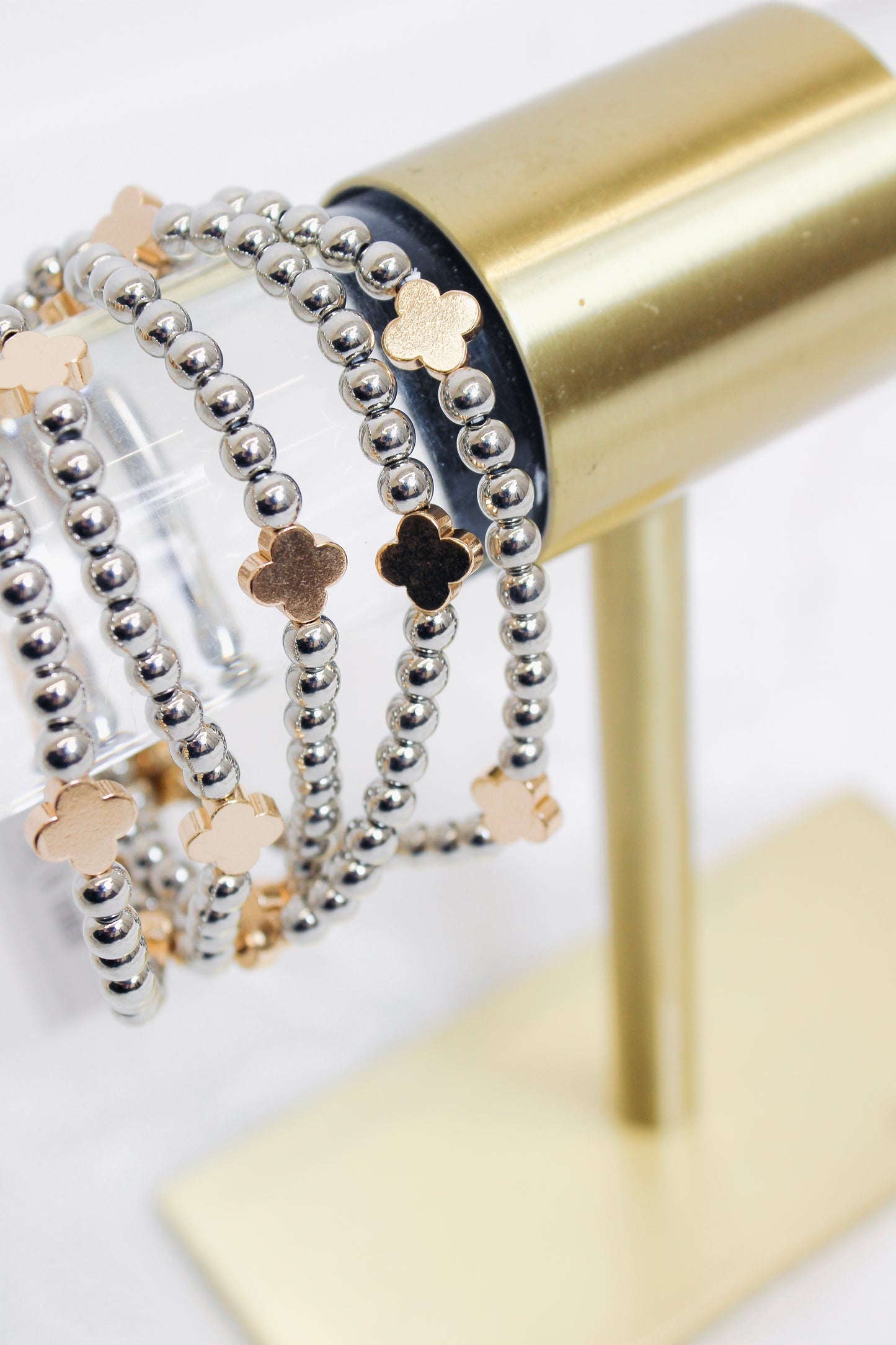 Clover Silver and Gold Mix Beaded Bracelet Set