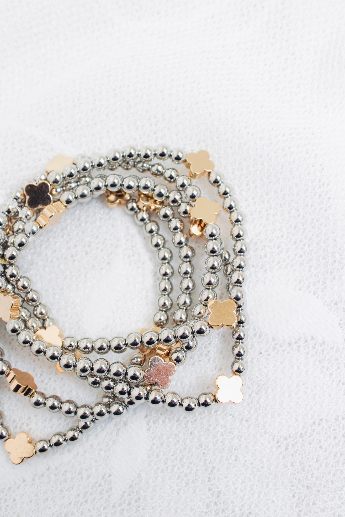 Clover Silver and Gold Mix Beaded Bracelet Set