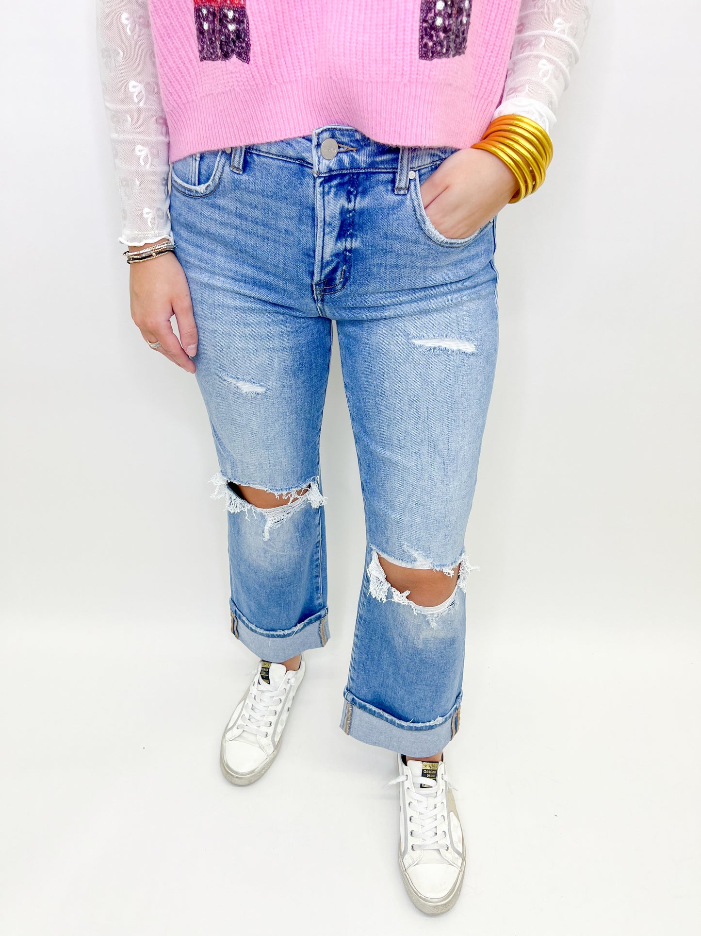 Risen Tummy Control Mid-Rise Crop Straight-Cuffed Jeans