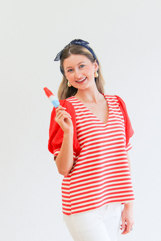 Made For Celebration Red Striped Top