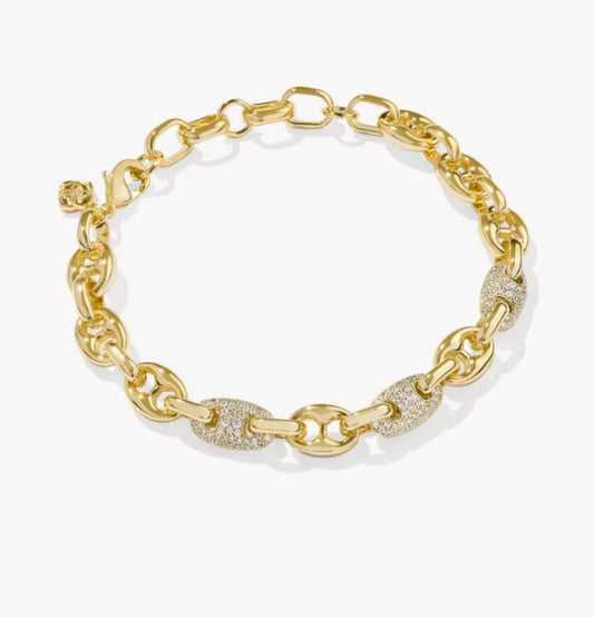 Bailey Gold Pave Chain Bracelet in White Crystal