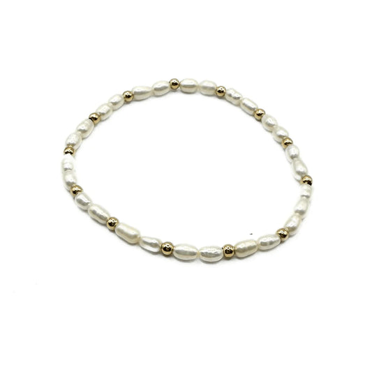 RICE PEARL BRACELET WITH 3MM 14K GOLD-FILLED BEADS