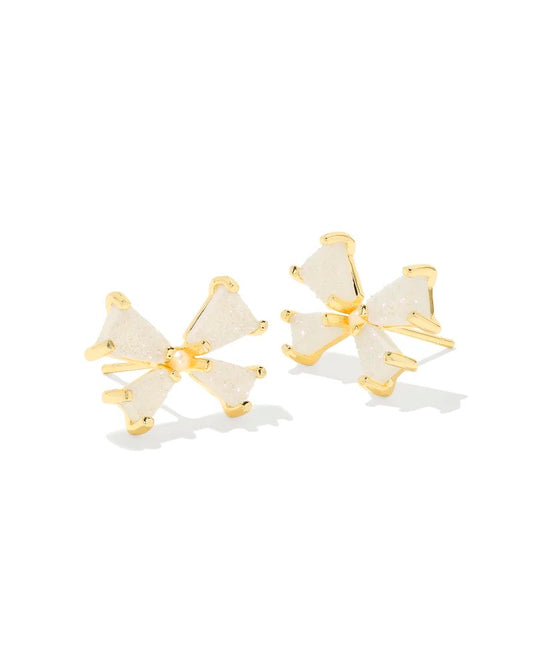 Blair Gold Bow Small Stud Earrings in Iridescent Drusy