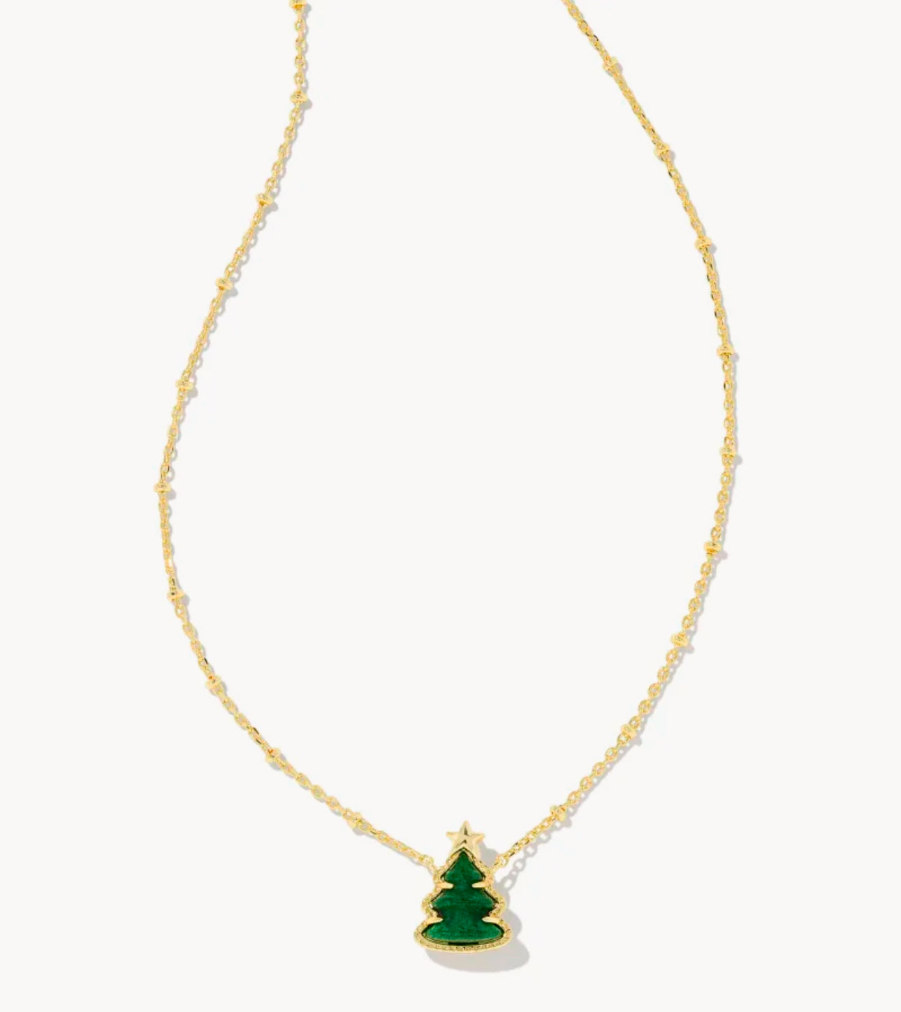 Holiday Tree Gold Short Pendant Necklace in Green Quartzite