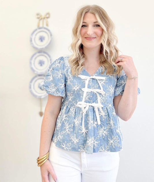 Field of Flowers Denim Top