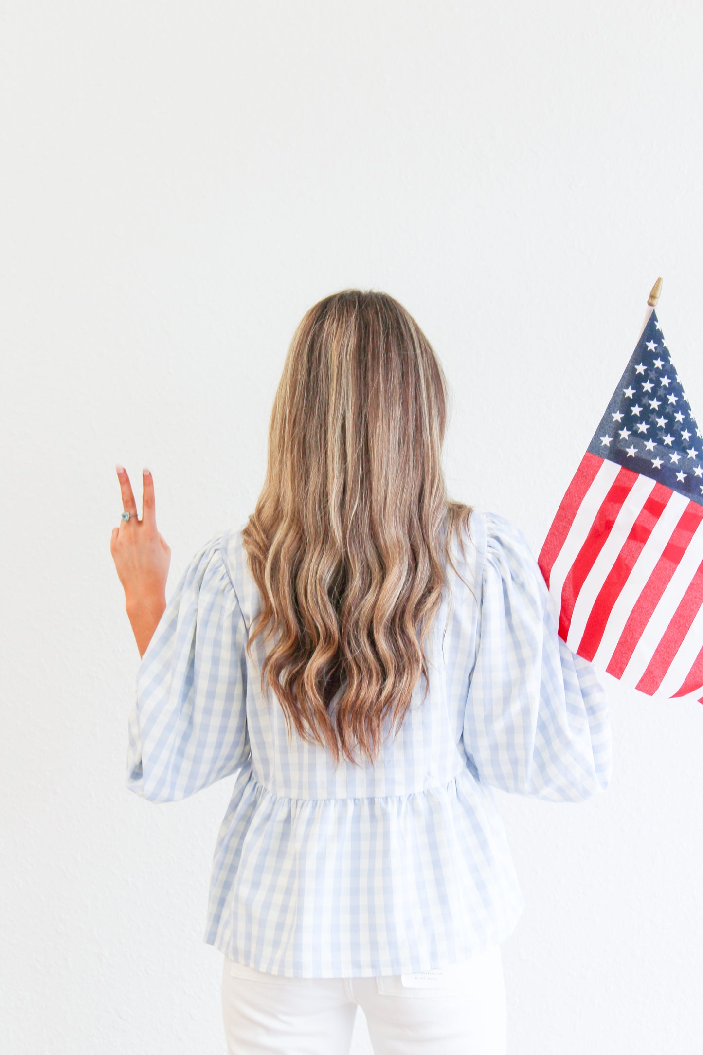 American Honey Blue Checkered Bow Top