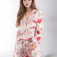 Valentine’s Day Lace Detail Heart Print Collared Neck Top and Shorts Lounge Set