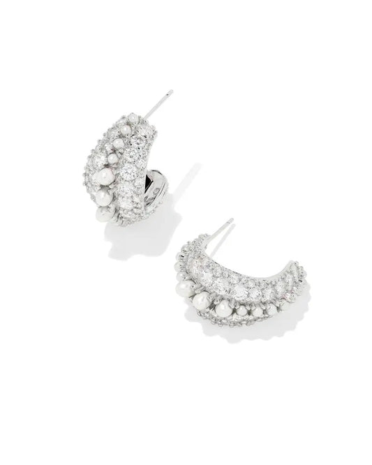 Krista Silver Hoop Earrings in White Mix