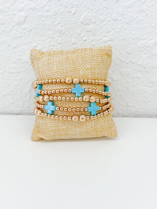 Cross Beaded Gold Bracelet