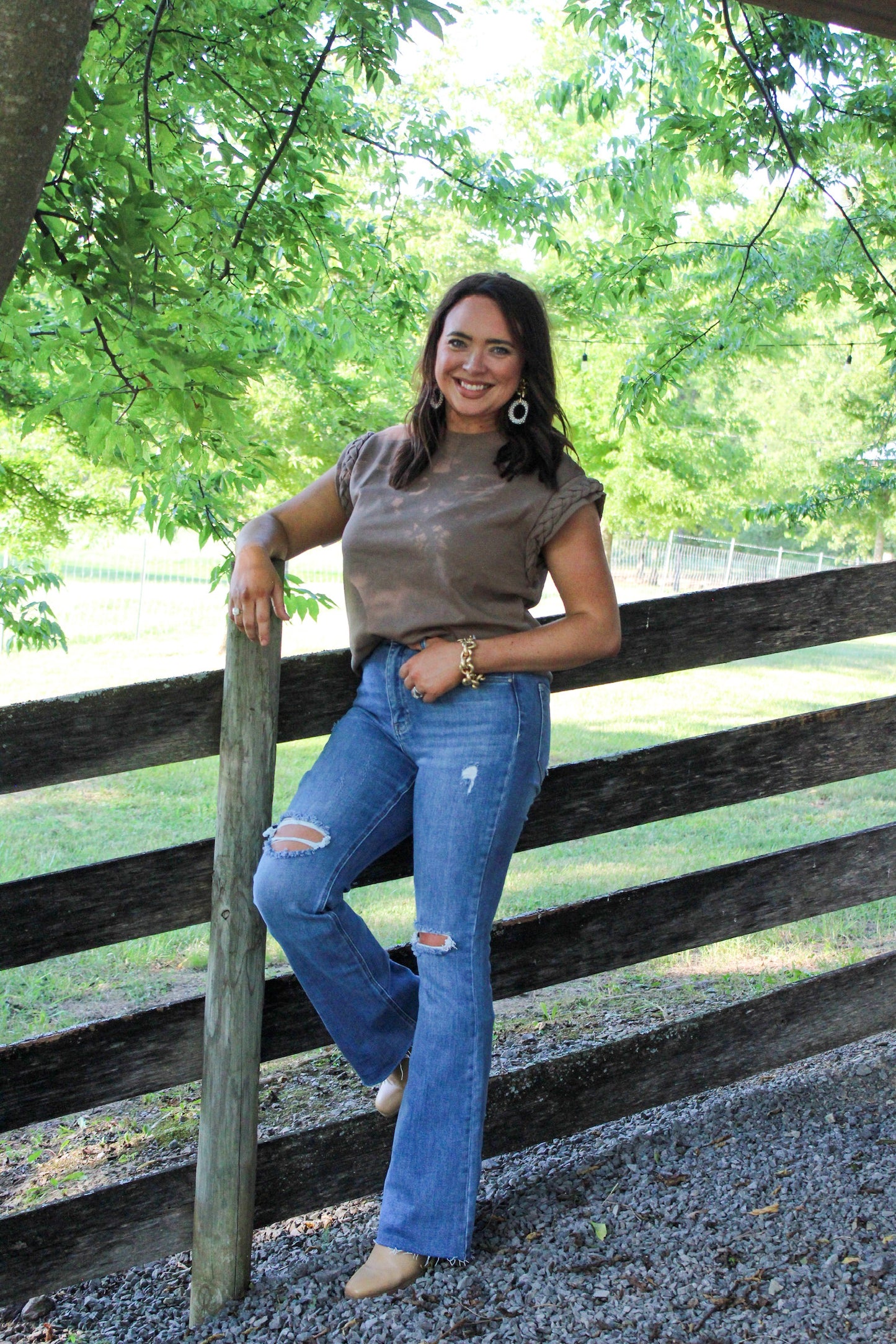 Brown Braided Tee