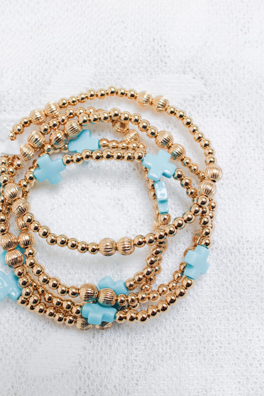Cross Beaded Gold Bracelet Set