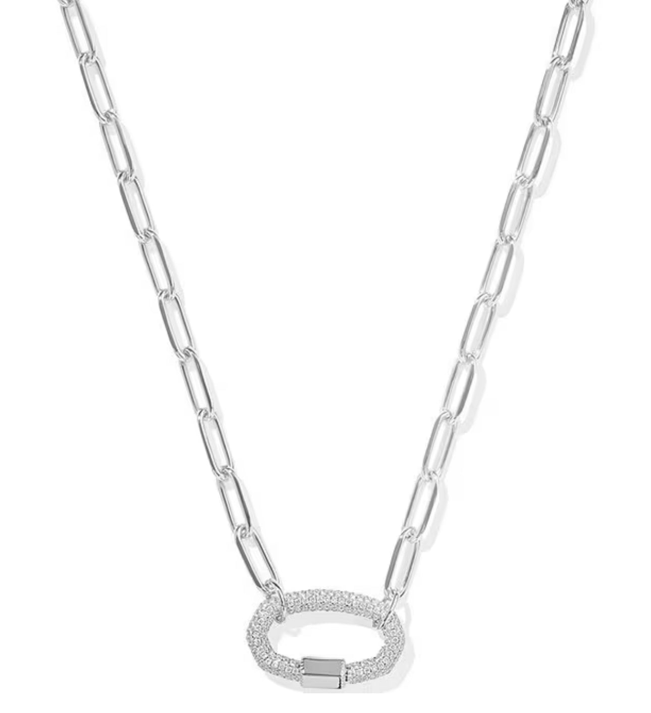 Emery Silver Link and Chain Necklace in White Crystal