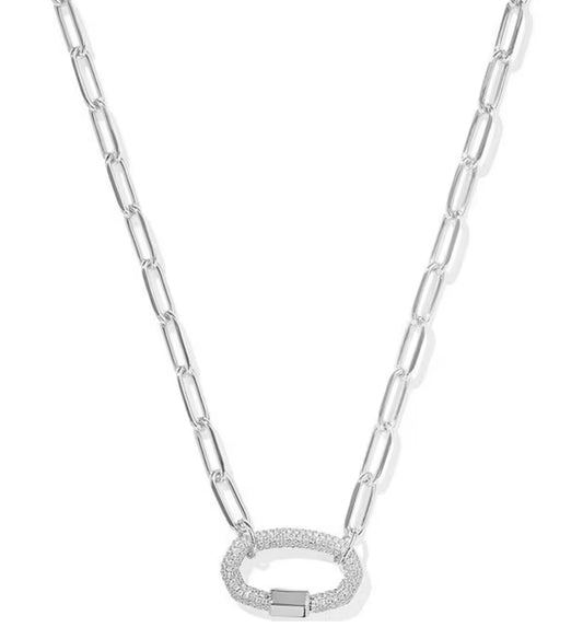 Emery Silver Link and Chain Necklace in White Crystal