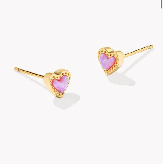 Mini Ari Heart Gold Stud Earrings in Bubblegum Pink