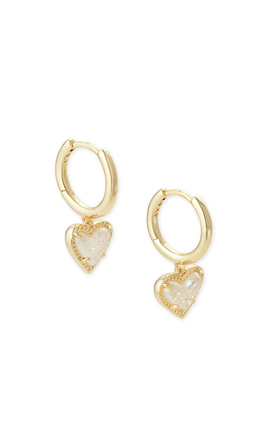 Ari Heart Gold Huggie Earrings Iridescent Drusy