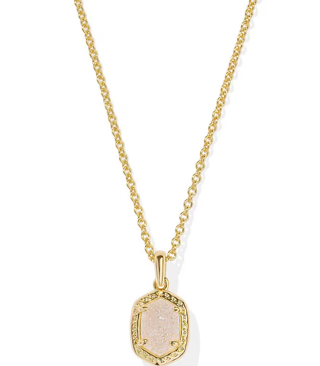 Daphne Framed Short Pendant Necklace Iridescent Drusy