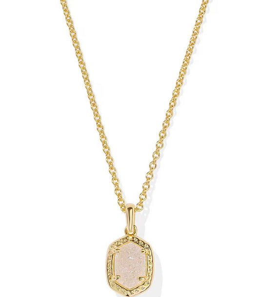 Daphne Framed Short Pendant Necklace Iridescent Drusy