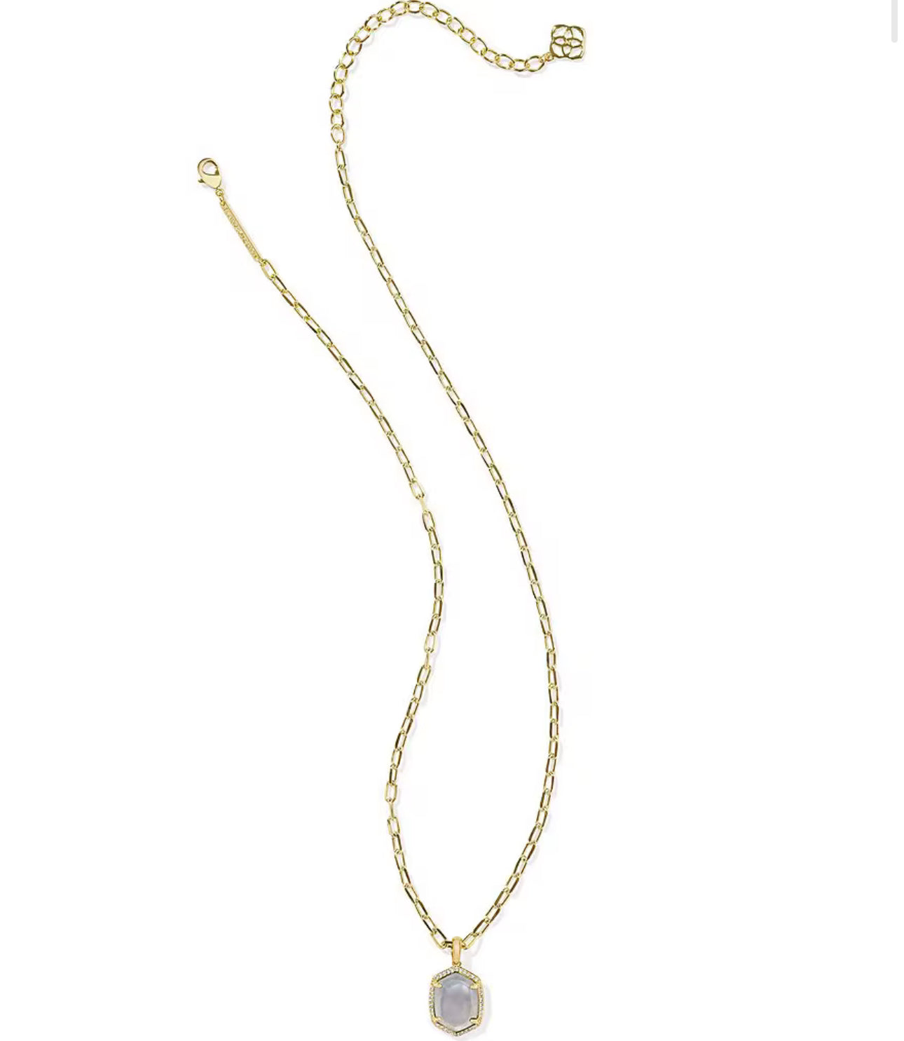 Daphne Gold Pave Frame Short Pendant Necklace in Iridescent Ivory Illusion