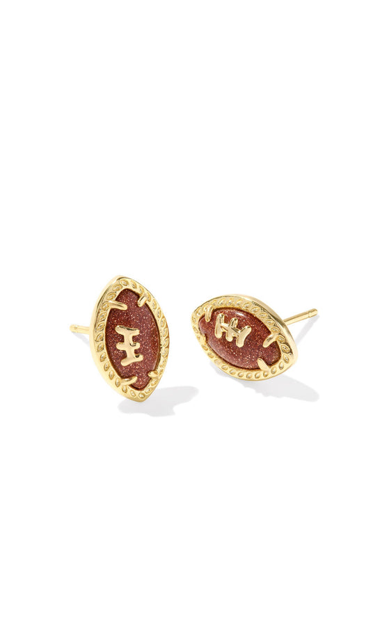 Football Gold Stud Earrings in Orange Goldstone