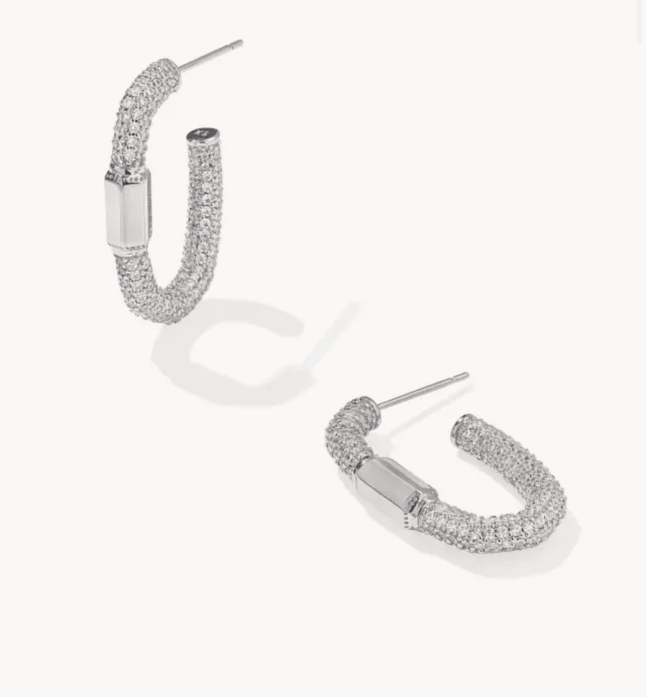 Emery Silver Hoop Earrings in White Crystal