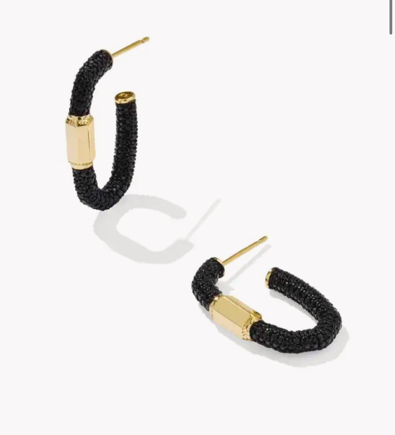 Emery Gold Hoop Earrings in Black Crystal