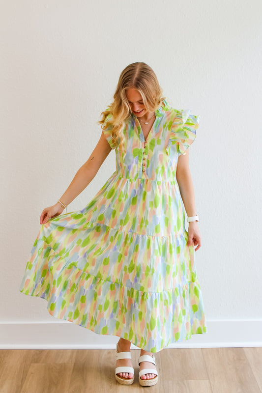 Garden Glance Lavender Green Long Dress