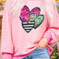 Striped Sequin Heart Round Neck Long Sleeve Sweatshirt