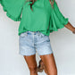 Frill Round Neck Wide Half Sleeve Blouse