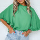 Frill Round Neck Wide Half Sleeve Blouse