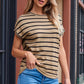 Striped Round Neck Cap Sleeve Knit Top