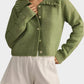 Frill Button Up Collared Neck Long Sleeve Cardigan