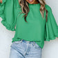 Frill Round Neck Wide Half Sleeve Blouse