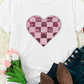 Sequin Checkered Heart Round Neck Short Sleeve T-Shirt