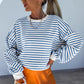 Full Size Striped Round Neck Long Sleeve Sweatshirt Plus Size