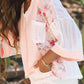 Openwork Floral V-Neck Three-Quarter Sleeve Blouse