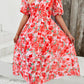 Smocked Printed V-Neck Short Sleeve Dress