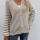 Striped V-Neck Button-Down Cardigan