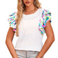 Multicolored Flutter Sleeve Round Neck Blouse