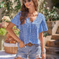Printed Flutter Sleeve V-Neck Blouse