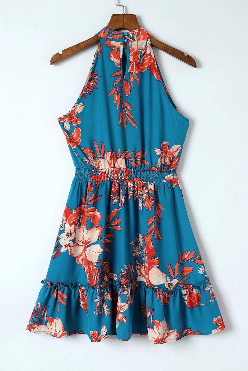Floral Print Sleeveless Ruffled Mini Dress