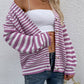 Striped V-Neck Button-Down Cardigan
