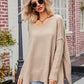 V-Neck Slit Exposed Seam Sweater