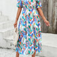 Smocked Printed V-Neck Short Sleeve Dress