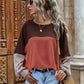 Color Block Waffle-Knit Long Sleeve Top