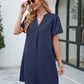 Notched Puff Sleeve Shift Dress