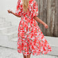 Smocked Printed V-Neck Short Sleeve Dress