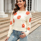 Flower Pattern Round Neck Short Sleeve Pullover Sweater