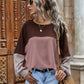 Color Block Waffle-Knit Long Sleeve Top
